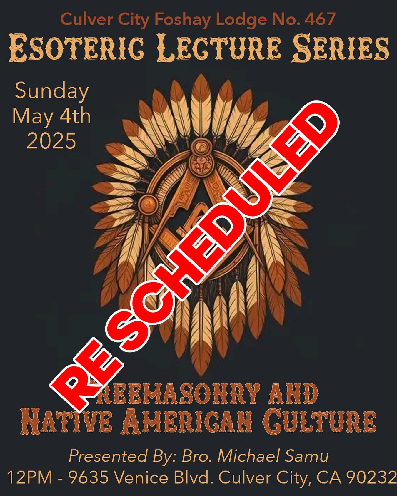 It is with great regret that we have to reschedule this Sundays presentation with @magickmike077 on Freemasonry & Native American culture. Stay tuned for the new date, our weekly open house Meet the Masters will resume from 10-1pm. 🏁🏁🏁